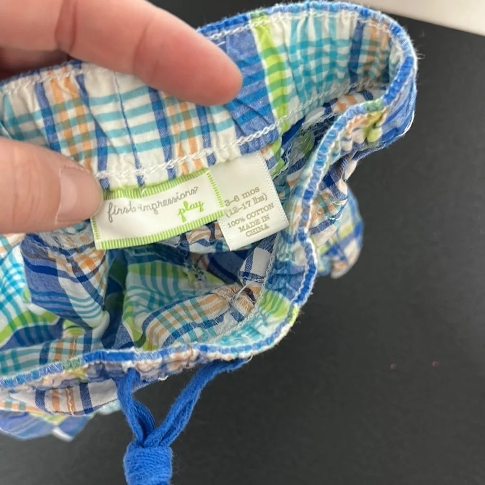 First Impressions Blue and Green Plaid Shorts